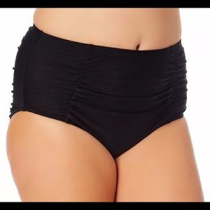 California Waves High Waist Shirred Swim Bottom Plus Size NWT Black